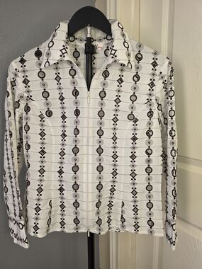 VTG D & Y White Cotton Eyelet Zip-Up Shirt Jacket Geometric Boho Size Small